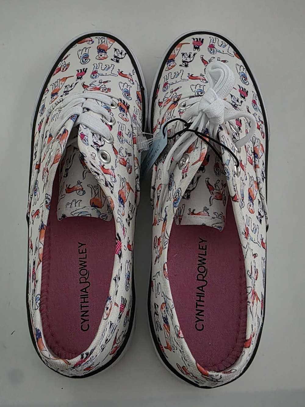 Cynthia Rowley White Canvas Dog Print Sneakers,size 8 - Picture 4 of 6